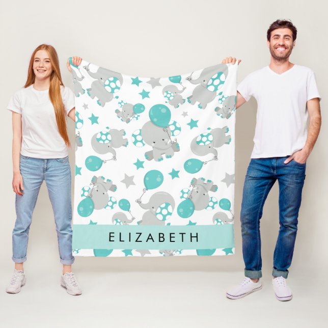 Couverture Polaire Motif D'Eléphants, Eléphants Mignons, Votre Nom (En situation)