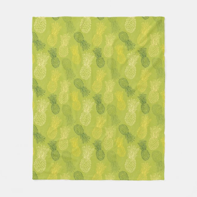 Couverture Polaire Motif d'ensemble d'ananas sur le vert (Devant)