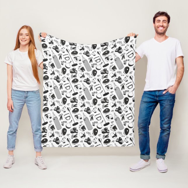 Couverture Polaire Motif des arts martiaux (noir et blanc) (En situation)