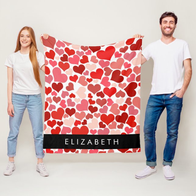 Couverture Polaire Motif Des Coeurs, Coeurs Rouges, Amour, Votre Nom (En situation)