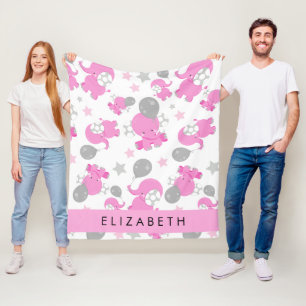 Couverture Polaire Motif Des Eléphants Roses, Étoiles, Votre Nom
