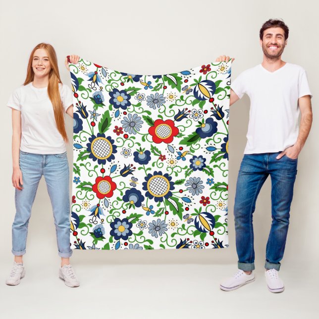 Couverture Polaire motif des fleurs folkloriques de Kashubian (En situation)