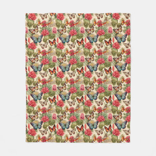 Couverture Polaire Motif d'été lumineux avec papillons et cactus