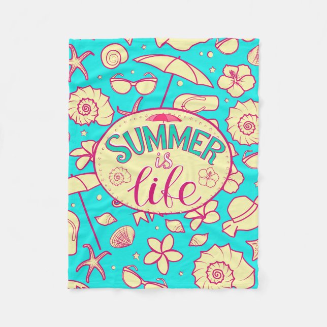 Couverture Polaire Motif d'été sur arrière - plan turquoise : paraplu (Devant)