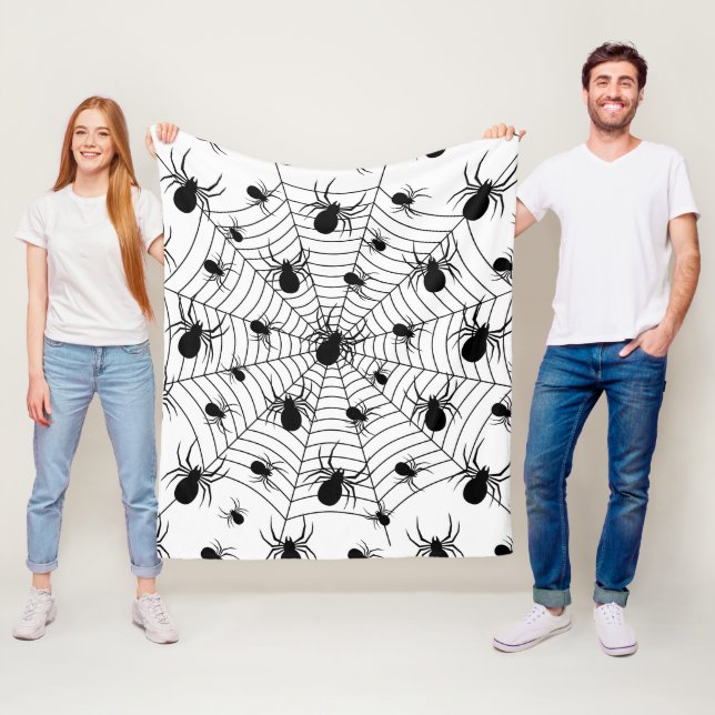 Couverture Polaire Motif d'Halloween Black White araignées (En situation)