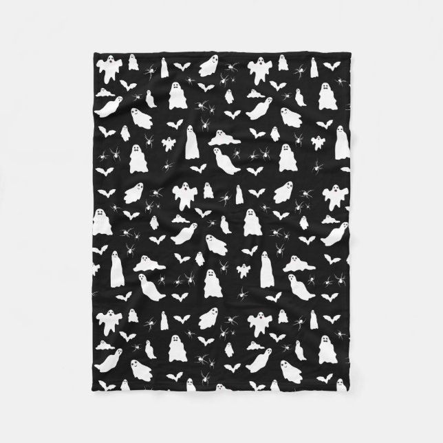 Couverture Polaire Motif d'Halloween, chauves-souris et araignées (Devant)