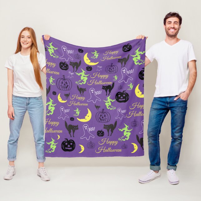 Couverture Polaire Motif d'Halloween violet (En situation)