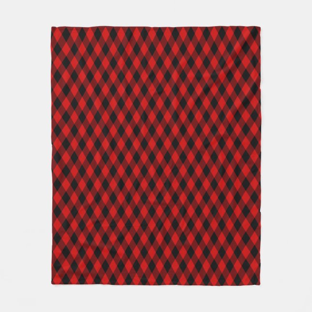 Couverture Polaire Motif diamant noir et rouge classique (Devant)
