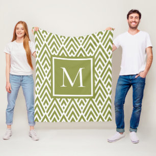 Couverture Polaire Motif diamant tendance Monogramme vert olive