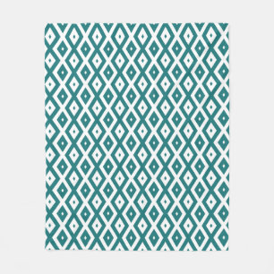 Couverture Polaire motif diamant turquoise et blanc