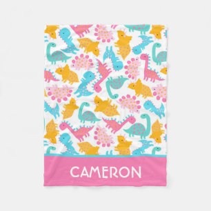 Couverture Polaire Motif Dinosaur rose et Turquoise