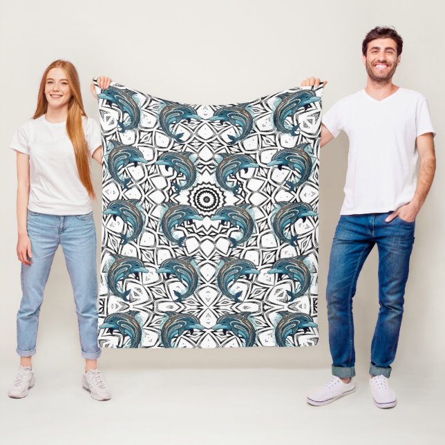 Couverture Polaire Motif Dolphin Aztec (En situation)
