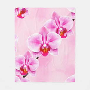 Couverture Polaire Motif d'orchidée rose Fleurs tropicales Pastel dou