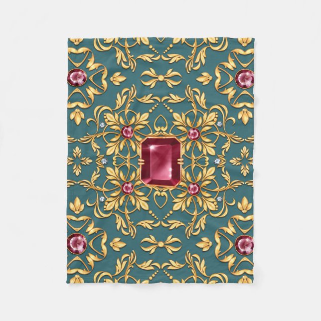 Couverture Polaire Motif doré sans couture avec rubis (Devant)