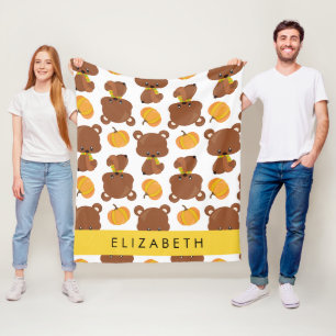 Couverture Polaire Motif D'Ours, Mignons Ours, Citrouille, Votre Nom