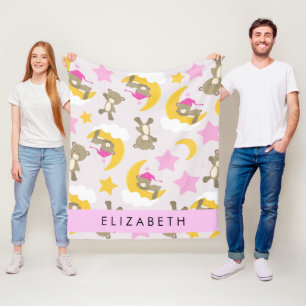 Couverture Polaire Motif D'Ours, Nounours, Étoiles, Votre Nom