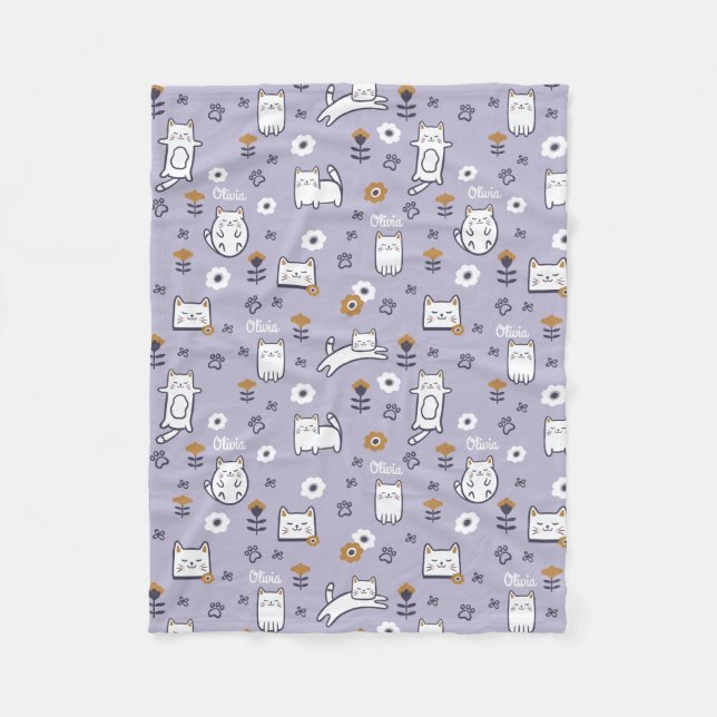 Couverture Polaire Motif doux de chatons de minou de feuillage floral (Devant)