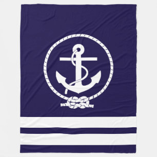 Couverture Polaire Motif élégant d'ancre et de rayures nautiques