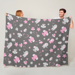 Couverture Polaire Motif Eléphant rose et gris pour bébé Imprimer