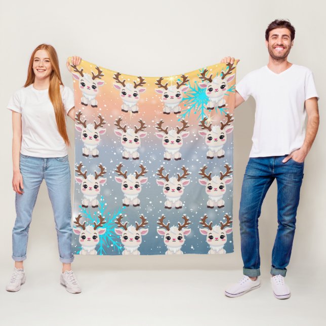 Couverture Polaire Motif Elk Neige Cute Kawaii (En situation)