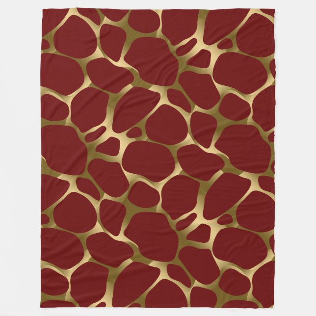 Couverture Polaire Motif Empreinte de léopard Bourgogne & Or (Devant)