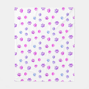 Couverture Polaire Motif Empreintes de Patte Rose Violet Bleu