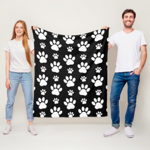 Couverture Polaire Motif, Empreintes de pattes, pattes de chien, noir