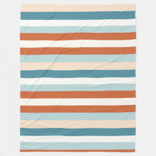 Couverture Polaire Motif en bande orange, bleu et blanc