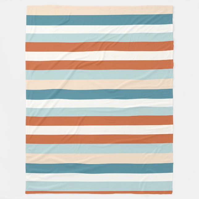 Couverture Polaire Motif en bande orange, bleu et blanc (Devant)