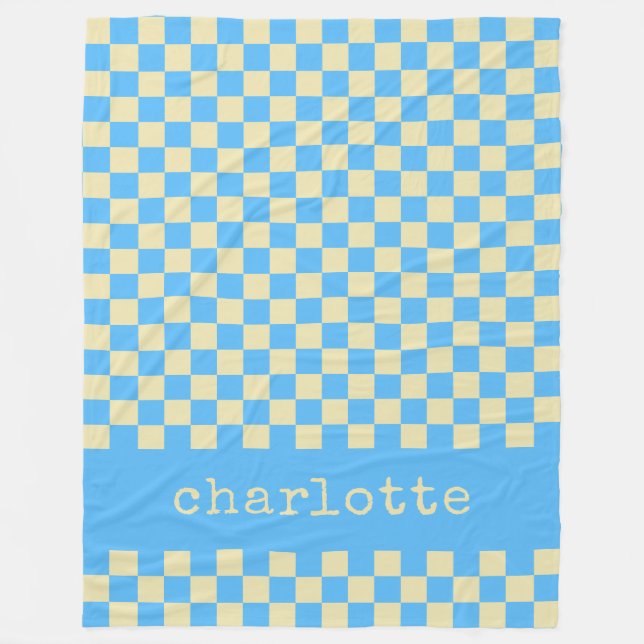 Couverture Polaire Motif en damier esthétique rétro Nom bleu (Devant)