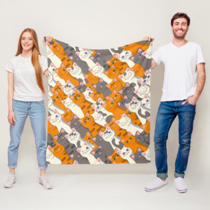Couverture Polaire Motif en diagonale du chat noir blanc gingembre