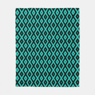 Couverture Polaire Motif en diamant noir et turquoise