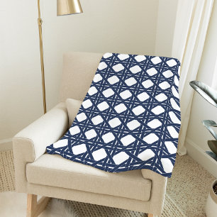 Couverture Polaire Motif en rotin d'été blanc et marine