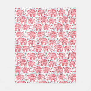 Couverture Polaire Motif ethnique rouge d'éléphant