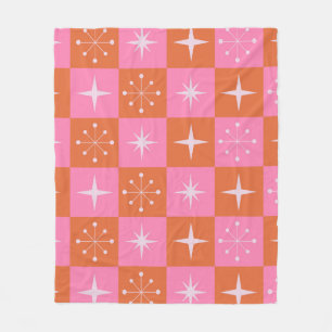 Couverture Polaire Motif étoiles Rétro à carreaux rose orange