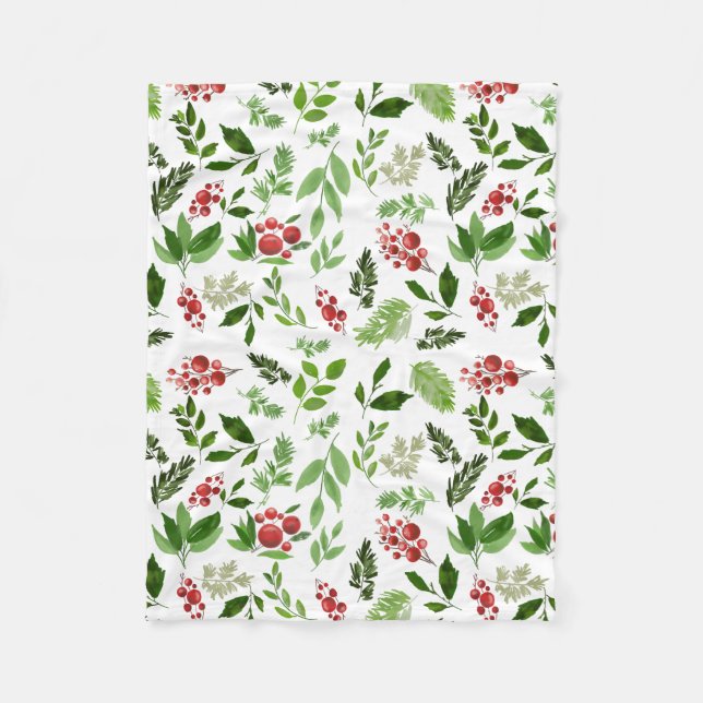 Couverture Polaire Motif Feuille  de la Fête de l'eau Red Berry Holly (Devant)