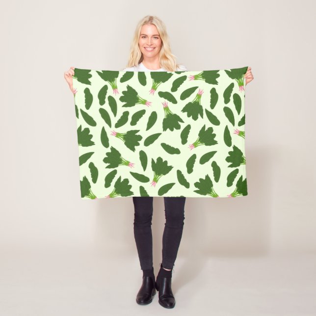 Couverture Polaire Motif Feuille Green Spinach (En situation)