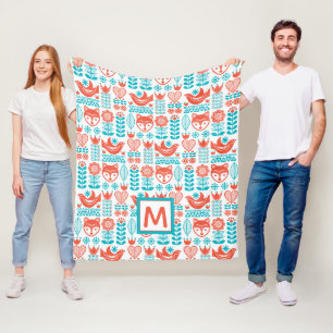 Couverture Polaire Motif finlandais d'art populaire de Fox et