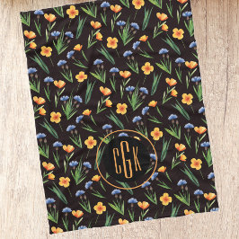 Couverture Polaire Motif Fleur sauvage de coupe-beurre Monogramme