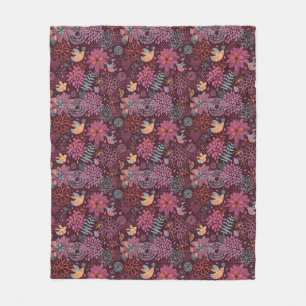 Couverture Polaire Motif floral abstrait avec des oiseaux