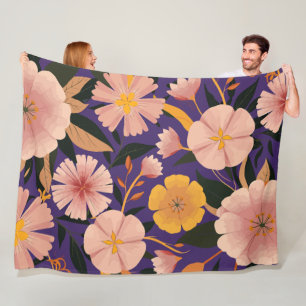 Couverture Polaire Motif floral avec fleurs rose et jaune