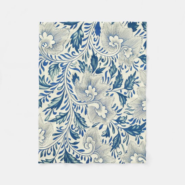 Couverture Polaire Motif Floral bleu Antique Design asiatique (Devant)