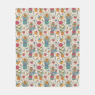 Couverture Polaire Motif floral de bande dessinée avec les oiseaux 2
