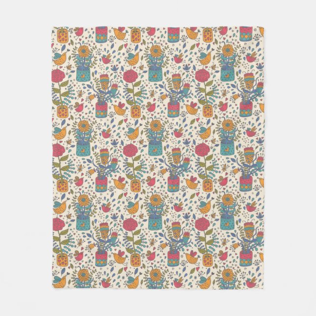 Couverture Polaire Motif floral de bande dessinée avec les oiseaux 2 (Devant)
