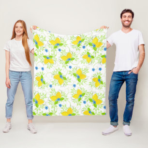 Couverture Polaire Motif floral de citrons blancs et jaunes ensoleill