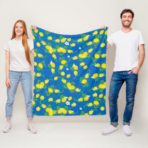 Couverture Polaire Motif floral de citrons bleus et jaunes ensoleillé