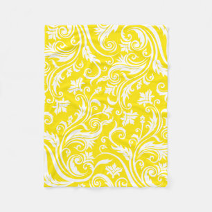 Couverture Polaire Motif floral de damassé jaune citron