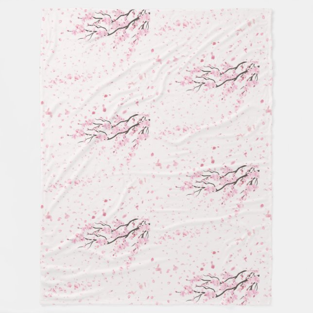 Couverture Polaire Motif floral de fleur de cerisier rose doux en mol (Devant)