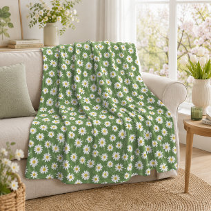 Couverture Polaire Motif floral de marguerite boho vert