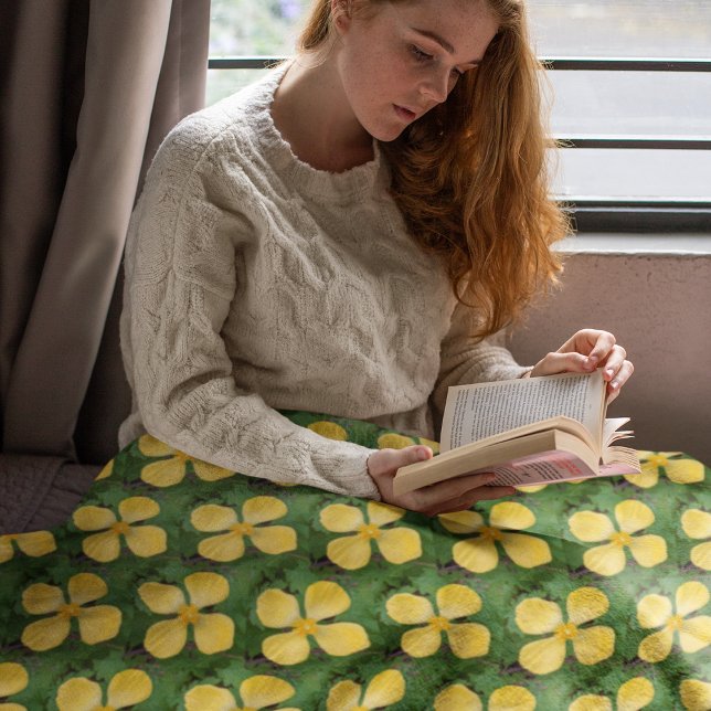 Couverture Polaire Motif floral du pavot célandin jaune (In Situ Front)